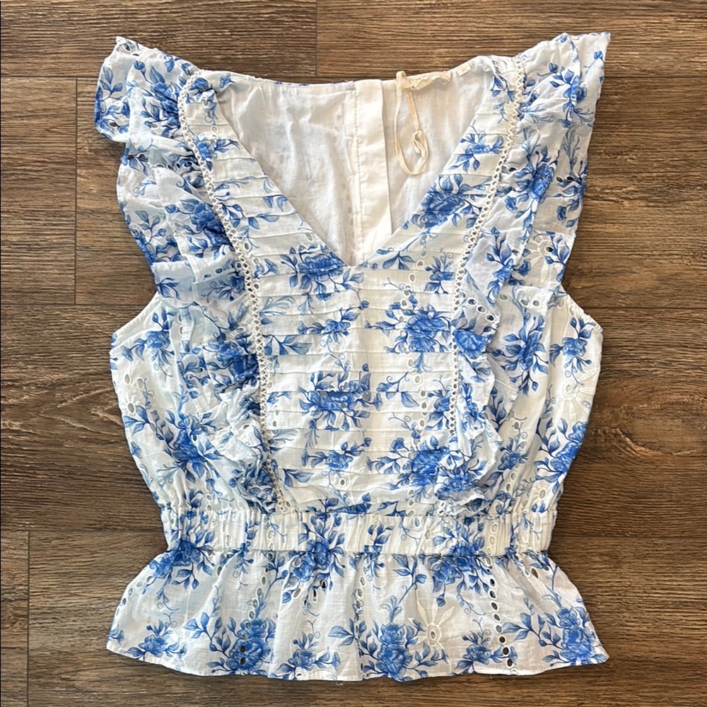 Anthropologie Blue and White Floral Blouse